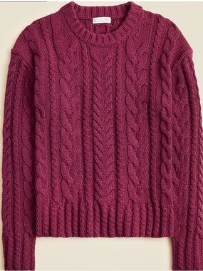 J. Crew Cable Knit Sweater M Chunky Fisherman Burgundy Wine Classic Preppy